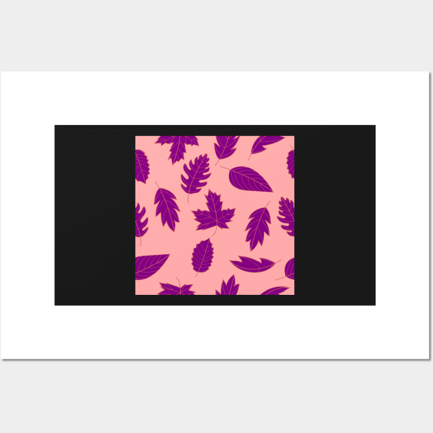 Leaves Pattern - Red and Purple on Pink Wall Art by A2Gretchen